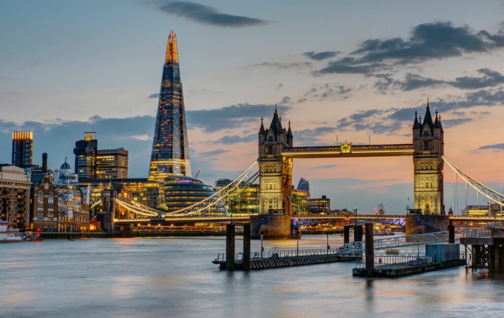 Tower Bridge in London with the Shard in the background